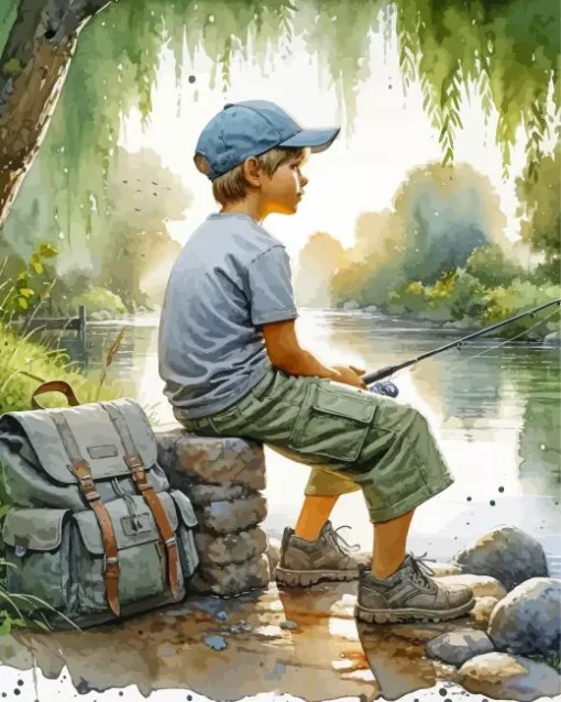 Little Boy Fishing Diamond Painting