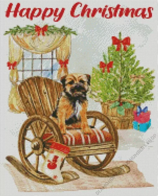 Merry Christmas Border Terrier Diamond Painting
