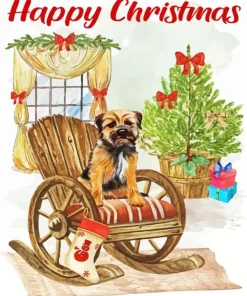 Merry Christmas Border Terrier Diamond Painting