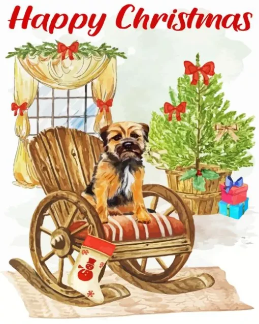 Merry Christmas Border Terrier Diamond Painting