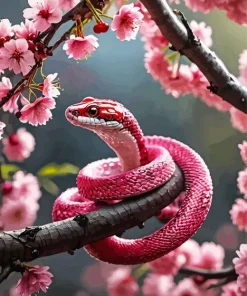Pink Snake On Branch Diamond Painting