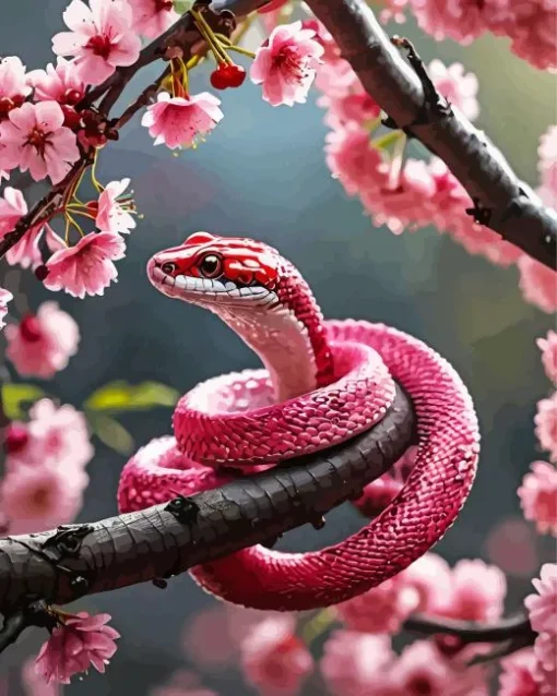 Pink Snake On Branch Diamond Painting