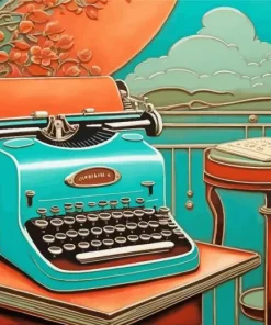 Vintage Blue Typewriter Diamond Painting