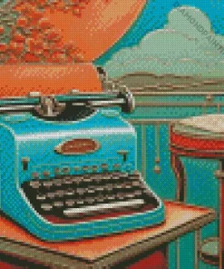 Vintage Blue Typewriter Diamond Painting
