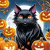 Black Halloween Cat Art Diamond Painting