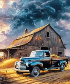 Black Truck Barn Art Diamond Painting