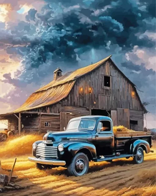 Black Truck Barn Art Diamond Painting