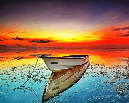 Boat At Sunset Diamond Painting