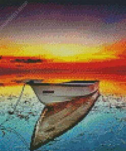 Boat At Sunset Diamond Painting