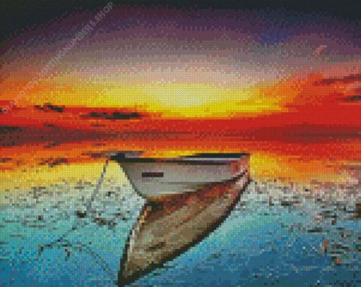 Boat At Sunset Diamond Painting