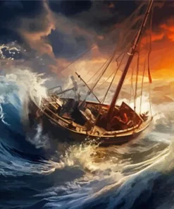 Boat In Storm Diamond Painting