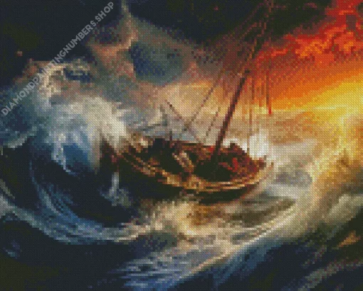 Boat In Storm Diamond Painting