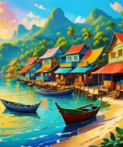 Boats On Beach Diamond Painting