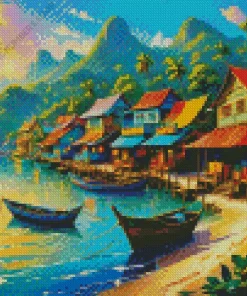 Boats On Beach Diamond Painting