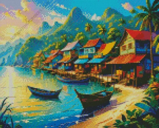 Boats On Beach Diamond Painting