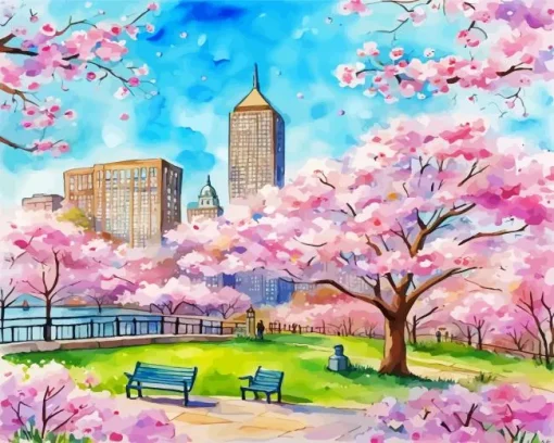 Boston Cherry Blossom Art Diamond Painting