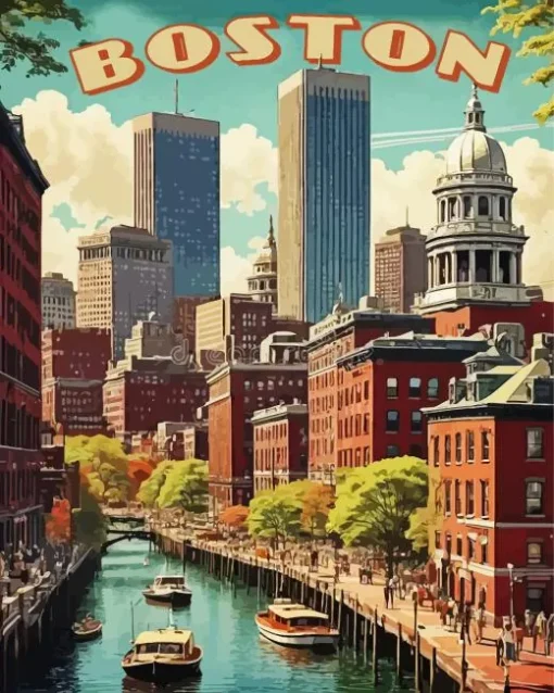 Boston City Vintage Poster Diamond Painting