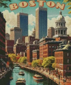Boston City Vintage Poster Diamond Painting