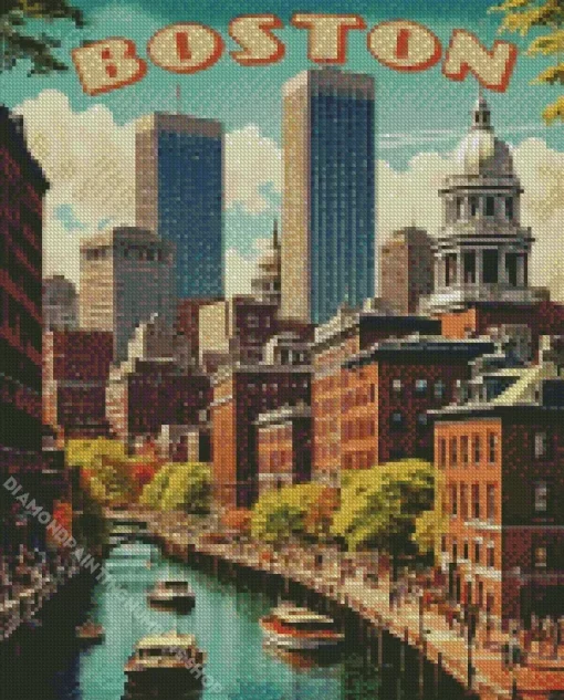 Boston City Vintage Poster Diamond Painting