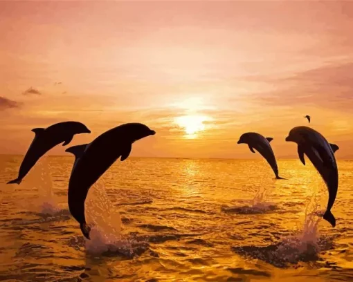 Bottlenose Dolphins Sunset Silhouette Diamond Painting