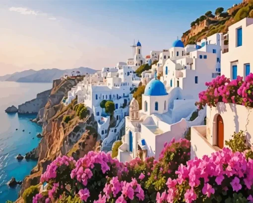 Bougainvillea Santorini Greece Diamond Painting