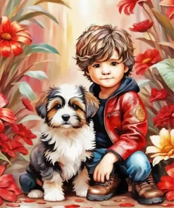 Boy And Dog Diamond Painting