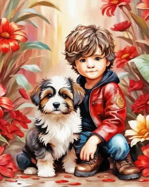 Boy And Dog Diamond Painting
