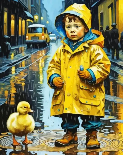 Boy And Duck Diamond Painting