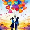 Boy And Girl Holding Balloons Diamond Painting