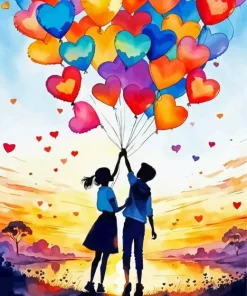 Boy And Girl Holding Balloons Diamond Painting