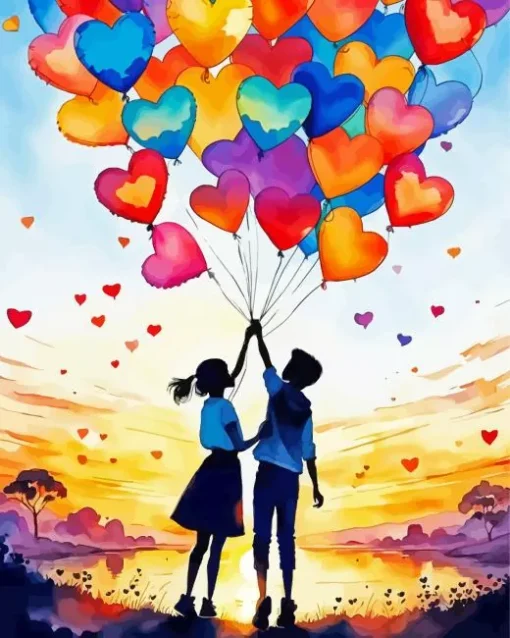 Boy And Girl Holding Balloons Diamond Painting
