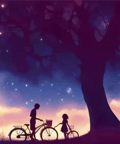 Boy And Girl Silhouette Sunset Diamond Painting