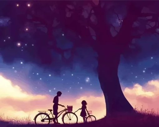 Boy And Girl Silhouette Sunset Diamond Painting