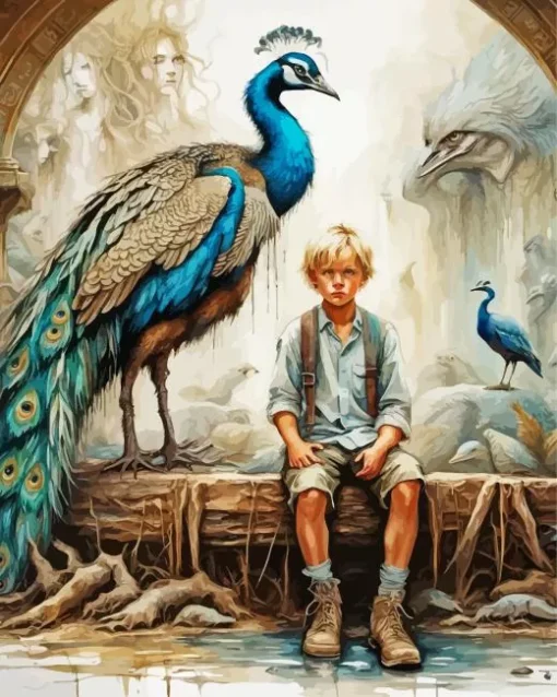 Boy And Peacock Diamond Painting