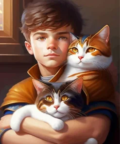 Boy Hugging Cats Diamond Painting
