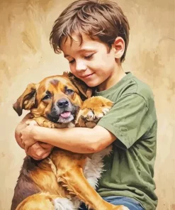 Boy Hugging Dog Diamond Painting