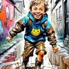 Boy Jumping In Puddle Diamond Painting