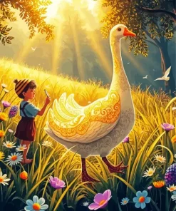 Boy With Giant Goose Diamond Painting