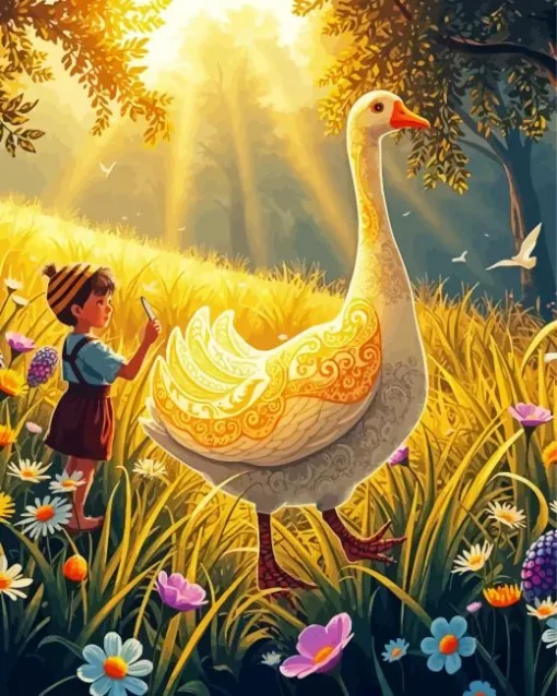 Boy With Giant Goose Diamond Painting