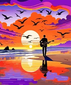 Boy With Guitar Silhouette Diamond Painting