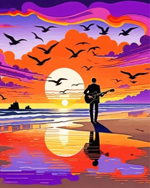 Boy With Guitar Silhouette Diamond Painting