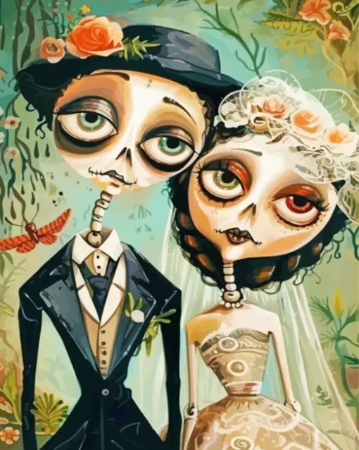 Bride And Groom Skulls Diamond Painting