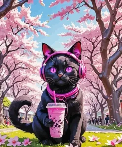 Cat Drinking Boba Tea Diamond Painting