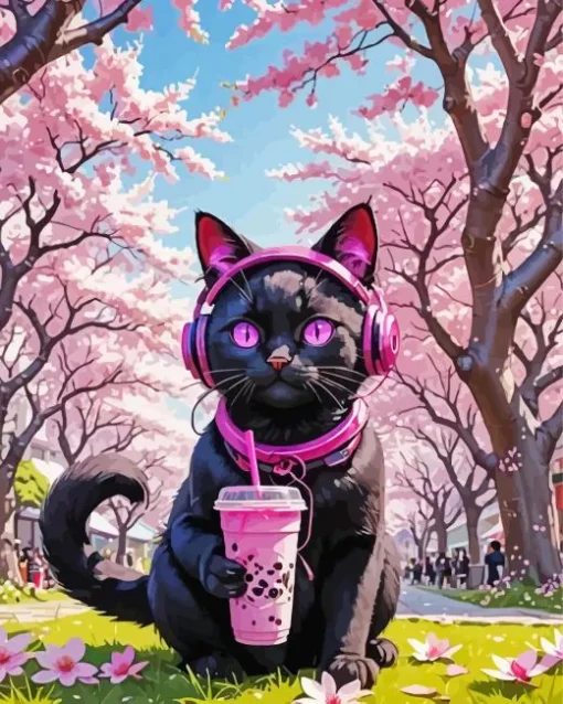 Cat Drinking Boba Tea Diamond Painting