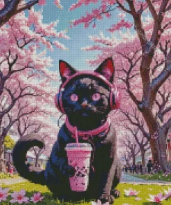 Cat Drinking Boba Tea Diamond Painting