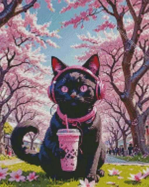 Cat Drinking Boba Tea Diamond Painting