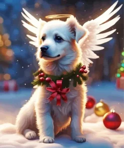 Christmas Dog Angel Diamond Painting