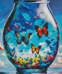 Colorful Butterflies In A Jar Art Diamond Painting