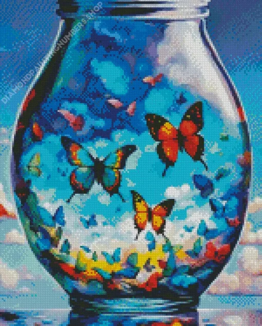 Colorful Butterflies In A Jar Art Diamond Painting