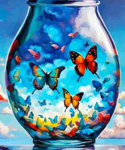 Colorful Butterflies In A Jar Art Diamond Painting